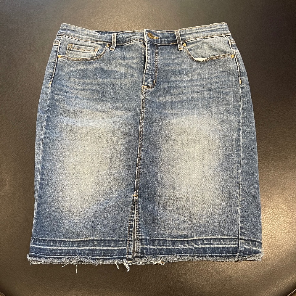 Vintage America stretch denim pencil skirt front slit 10R/30